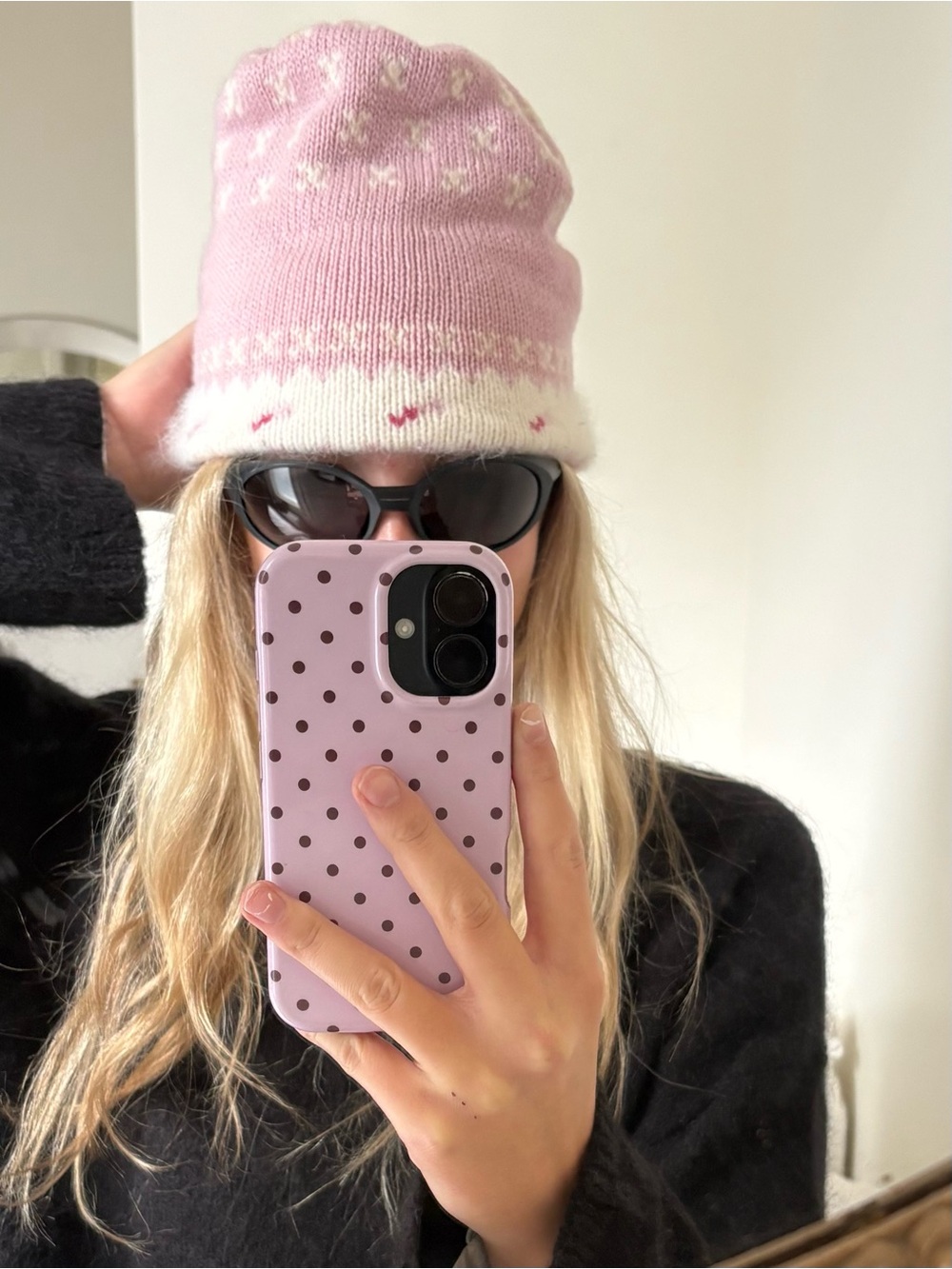 Vintage Pink Knit Beanie Hat fluffy wool